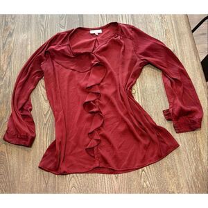 Jessica Simpson Maternity Ruffle Blosue Long Sleeve V-Neck Pullover Red Size L